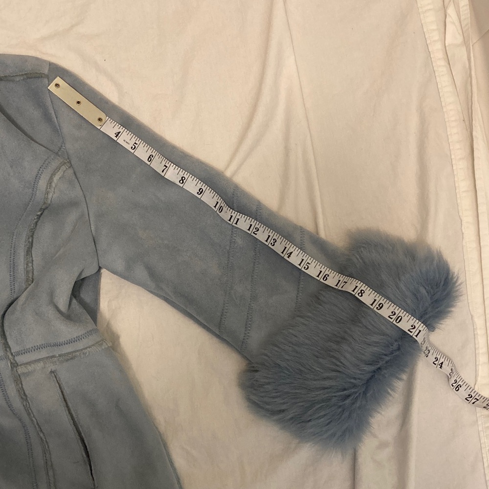 Woman’s Faux Fur Trim Jacket - Soft Blue - Picture 13 of 14